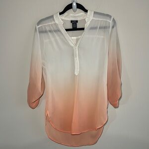 Rue21 White and Orange 3/4 Sleeve Blouse with Mandarin Collar